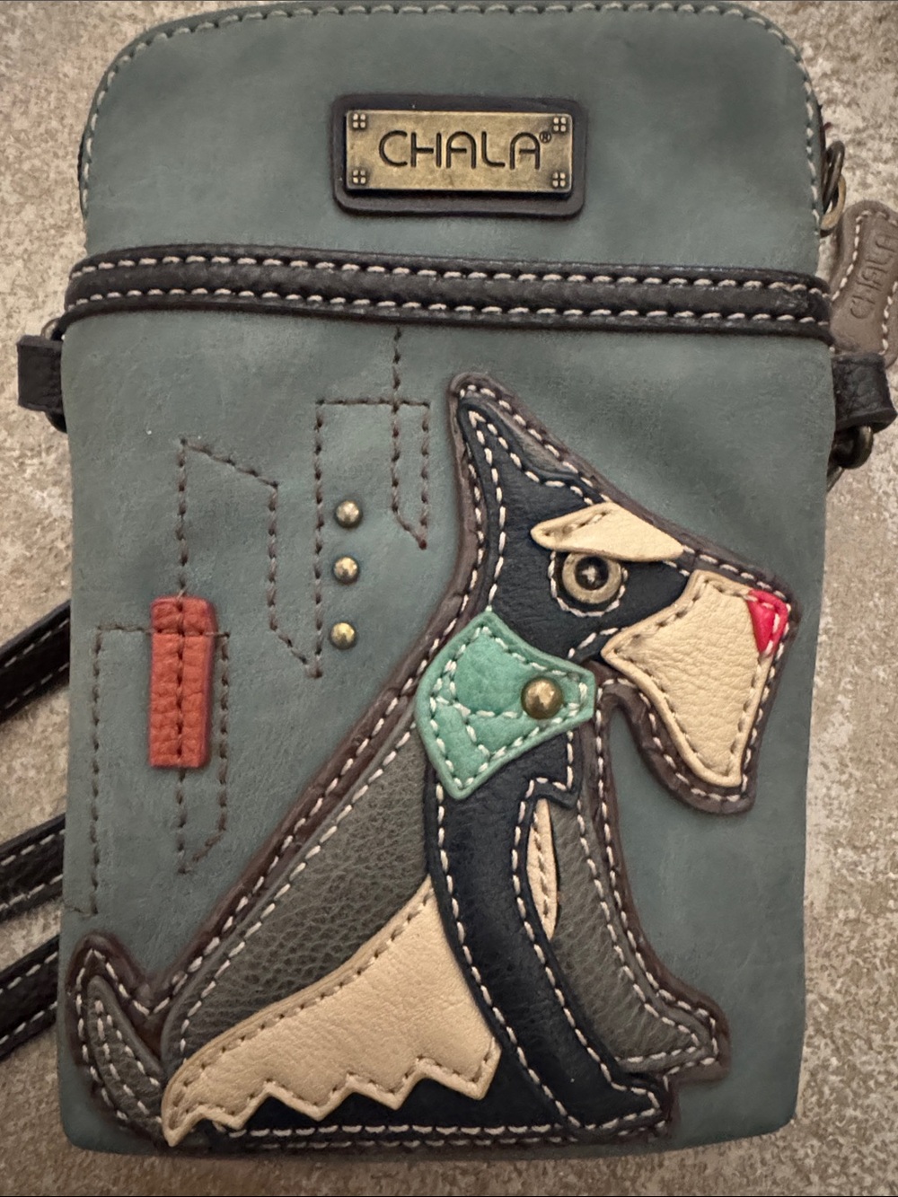 Chala Blue Teal Dog Applique Crossbody Phone Pouch- make me an offer! - Picture 2 of 2